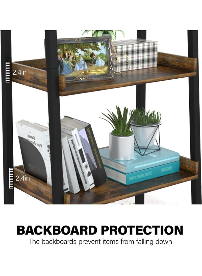  CityRiya-Long رف تخزين من 5 طبقات، رف كتب، خزانة كتب سلم، أرفف مطبخ كبيرة، رف كتب صناعي، رفوف وحدات للمكتب المنزلي، منظم رف تخزين العرض لغرفة النوم، غرفة المعيشة، (بني) - Image 5